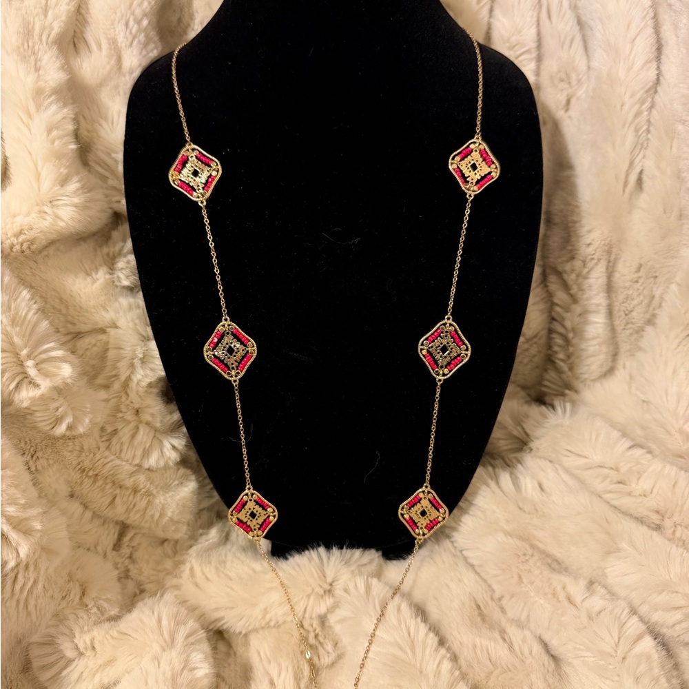 Vince Camuto Gold and Hot Pink Square Necklace
